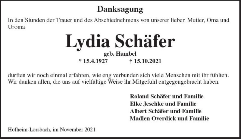 Traueranzeigen Von Lydia Sch Fer Vrm Trauer De