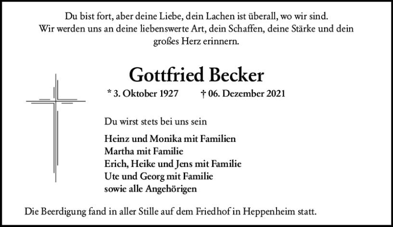 Traueranzeigen Von Gottfried Becker Vrm Trauer De