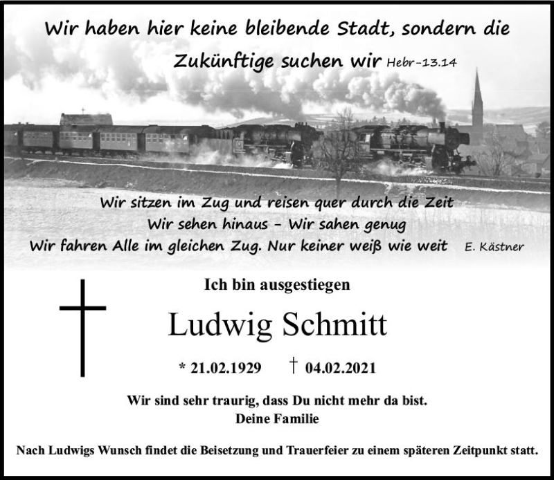 Traueranzeigen Von Ludwig Schmitt Vrm Trauer De