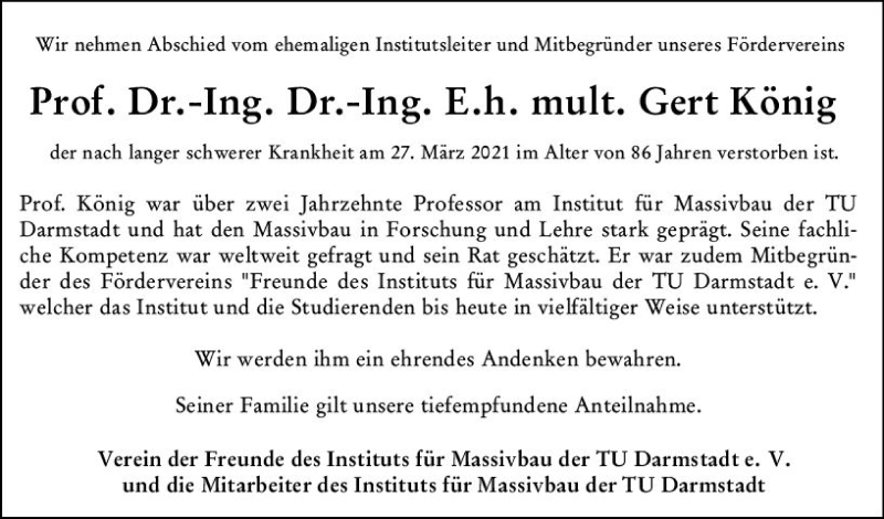 Traueranzeigen von Gert König vrm trauer de