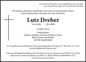 Traueranzeigen Von Lutz Dreher Vrm Trauer De