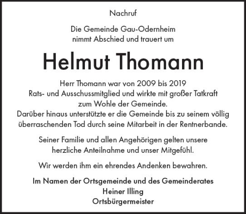 Traueranzeigen Von Helmut Thomann Vrm Trauer De