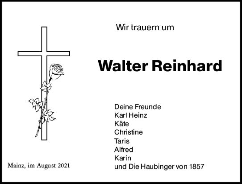 Traueranzeigen Von Walter Reinhard Vrm Trauer De