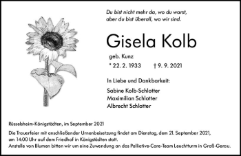 Traueranzeigen Von Gisela Kolb Vrm Trauer De