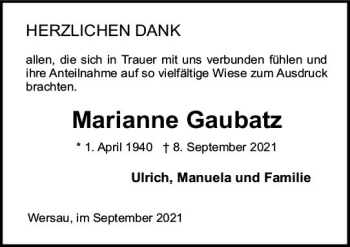 Traueranzeigen Von Marianne Gaubatz Vrm Trauer De