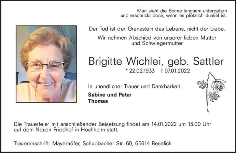 Traueranzeigen Von Brigitte Wichlei Vrm Trauer De