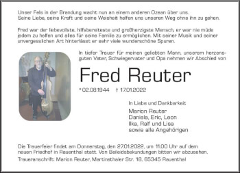 Traueranzeigen Von Fred Reuter Vrm Trauer De