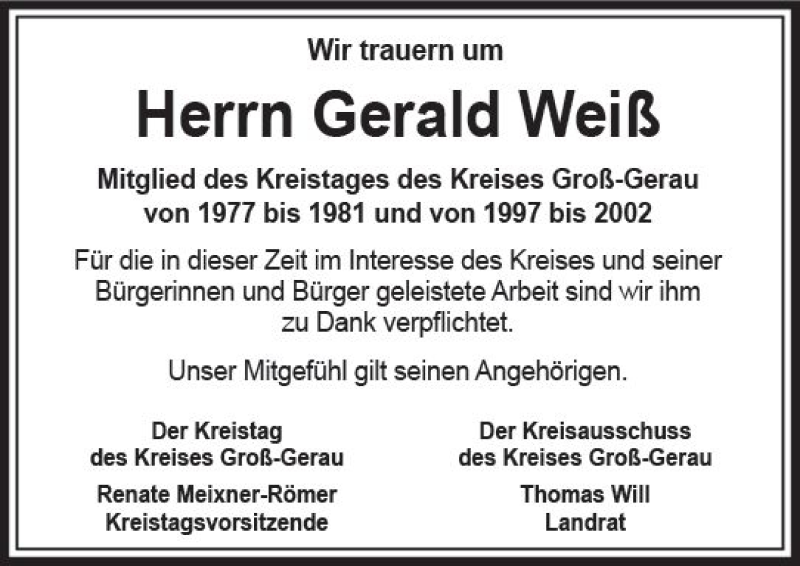 Traueranzeigen Von Gerald Wei Vrm Trauer De