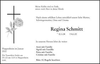 Traueranzeigen Von Regina Schmitt Vrm Trauer De