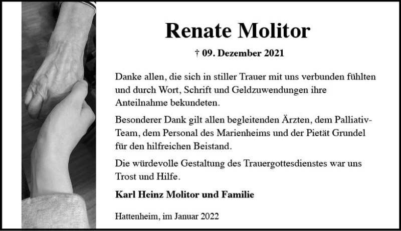 Traueranzeigen Von Renate Molitor Vrm Trauer De