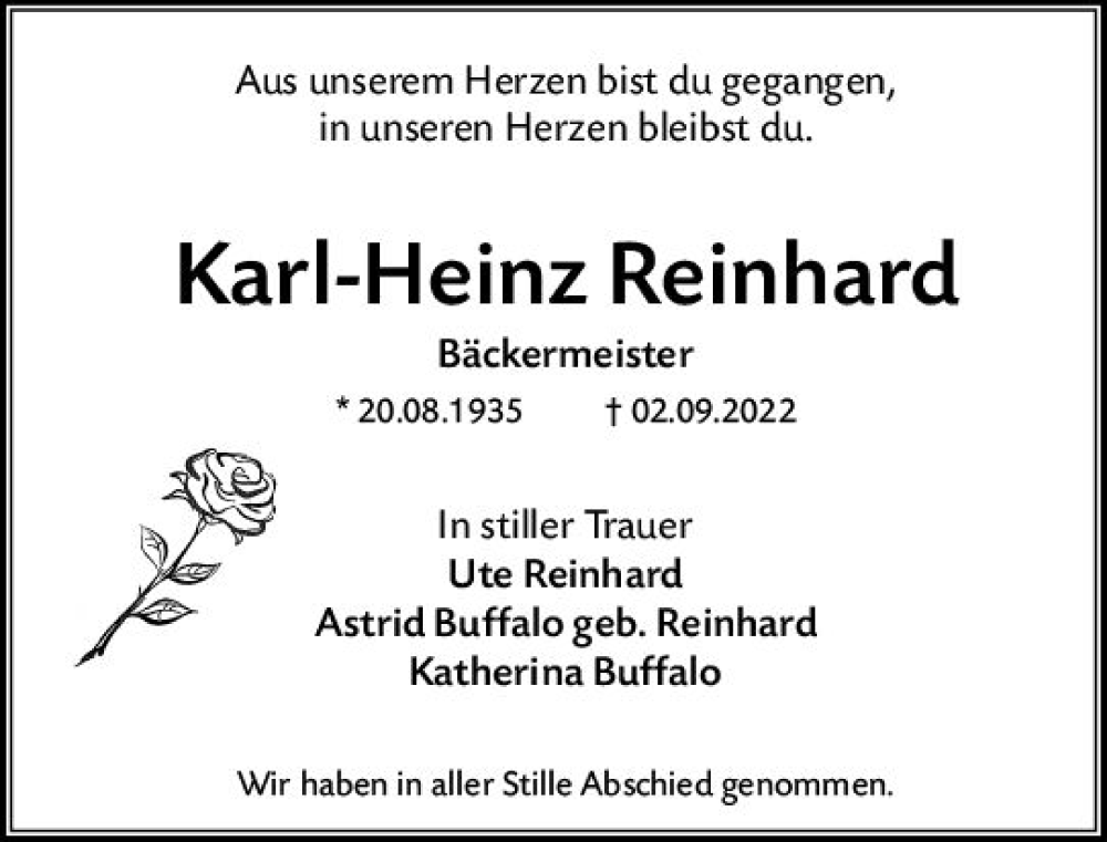 Traueranzeigen Von Karl Heinz Reinhard Vrm Trauer De