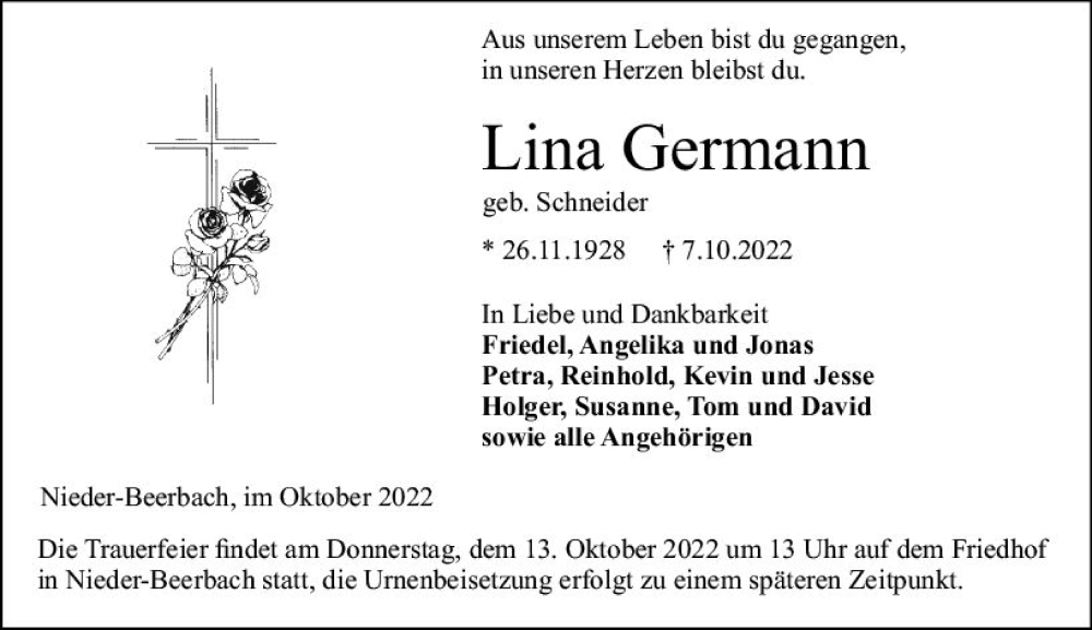 Traueranzeigen Von Lina Germann Vrm Trauer De