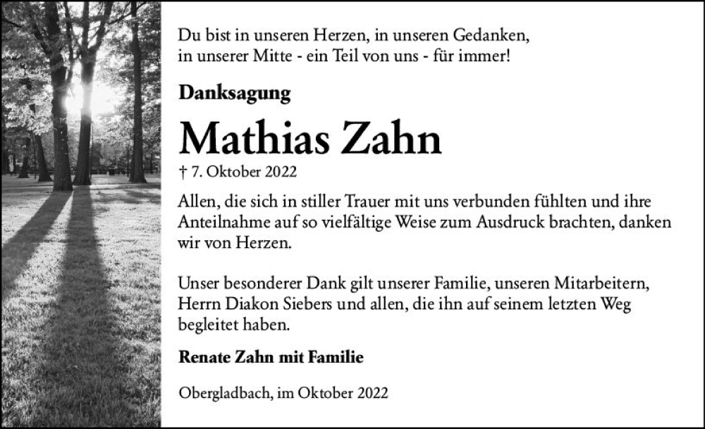 Traueranzeigen Von Mathias Zahn Vrm Trauer De