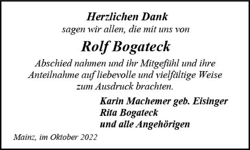 Traueranzeigen Von Rolf Bogateck Vrm Trauer De