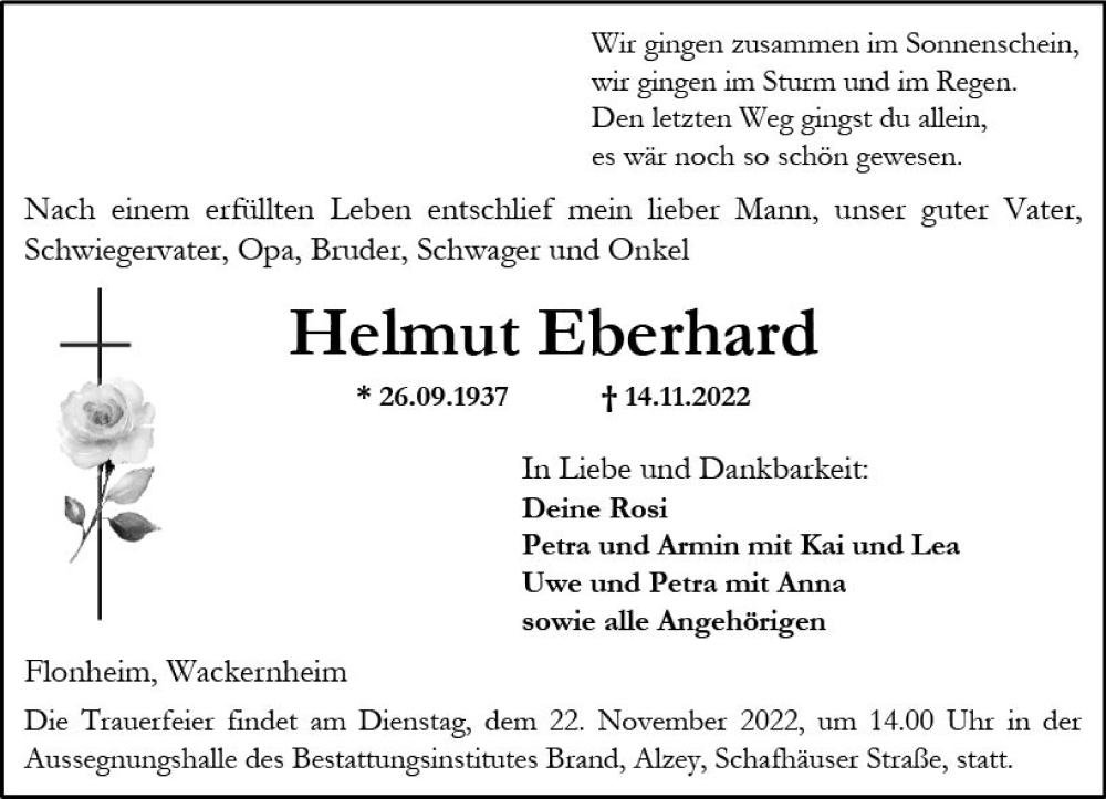 Traueranzeigen Von Helmut Eberhard Vrm Trauer De