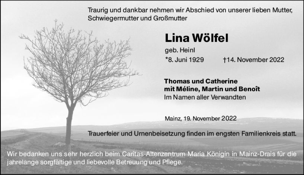 Traueranzeigen Von Lina W Lfel Vrm Trauer De