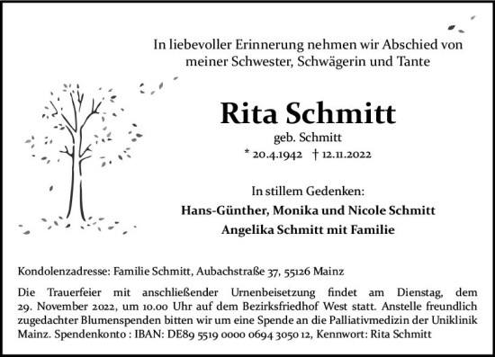 Traueranzeigen Von Rita Schmitt Vrm Trauer De