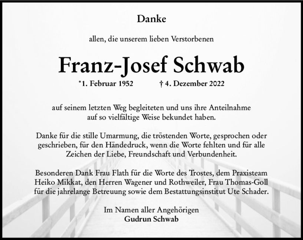 Traueranzeigen Von Franz Josef Schwab Vrm Trauer De