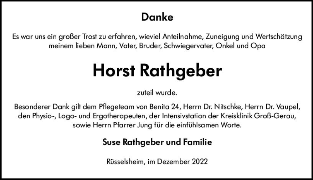 Traueranzeigen Von Horst Rathgeber Vrm Trauer De