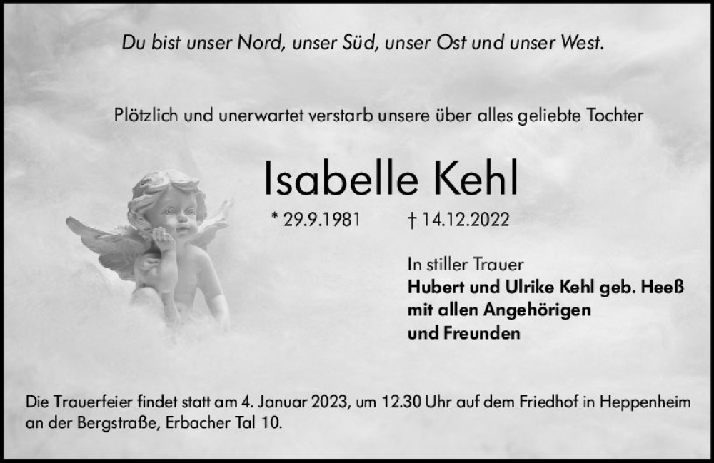 Traueranzeigen Von Isabelle Kehl Vrm Trauer De