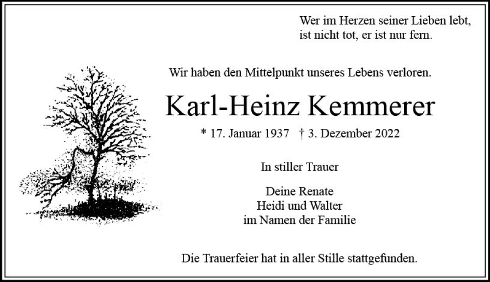 Traueranzeigen Von Karl Heinz Kemmerer Vrm Trauer De