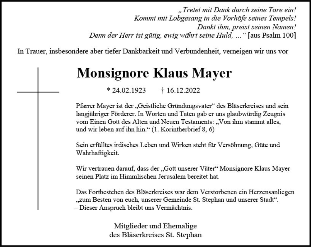 Traueranzeigen Von Klaus Mayer Vrm Trauer De