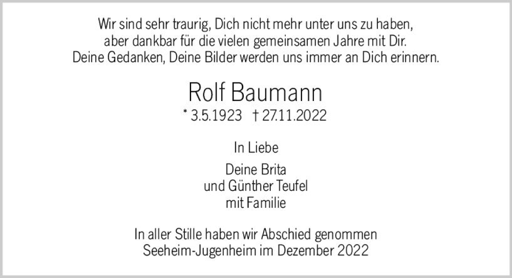 Traueranzeigen Von Rolf Baumann Vrm Trauer De