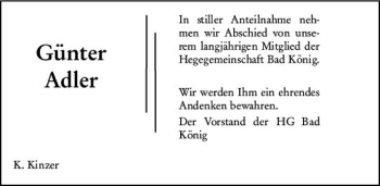 Traueranzeigen von Günter Adler vrm trauer de