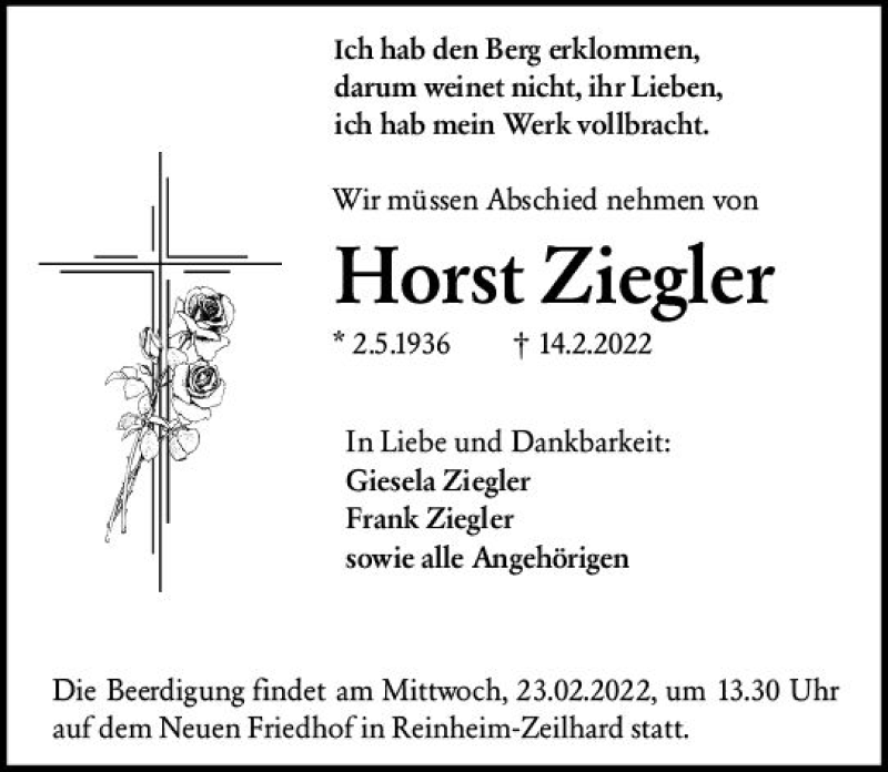 Traueranzeigen Von Horst Ziegler Vrm Trauer De