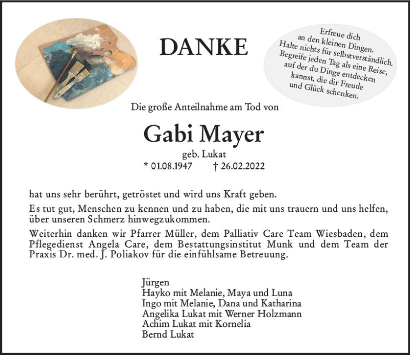 Traueranzeigen Von Gabi Mayer Vrm Trauer De