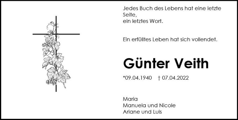 Traueranzeigen Von G Nter Veith Vrm Trauer De