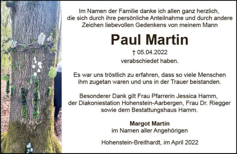 Traueranzeigen Von Paul Martin Vrm Trauer De