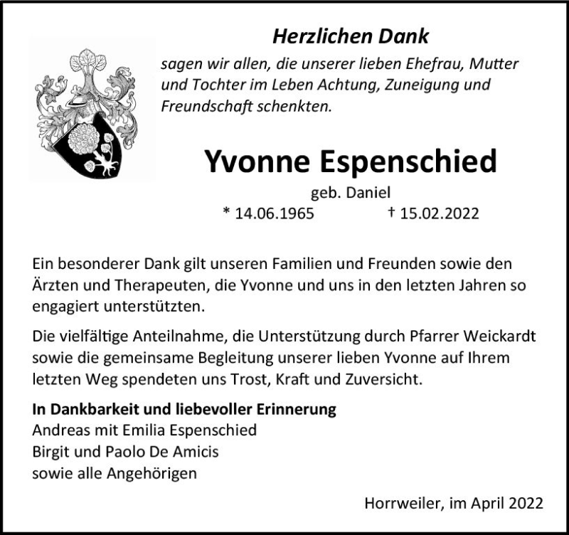 Traueranzeigen Von Yvonne Espenschied Vrm Trauer De