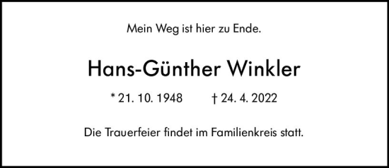 Traueranzeigen Von Hans G Nther Winkler Vrm Trauer De