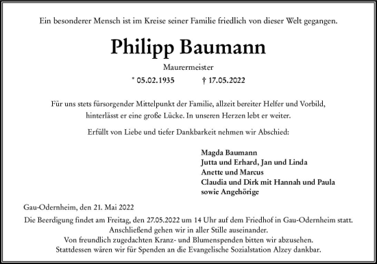 Traueranzeigen Von Philipp Baumann Vrm Trauer De