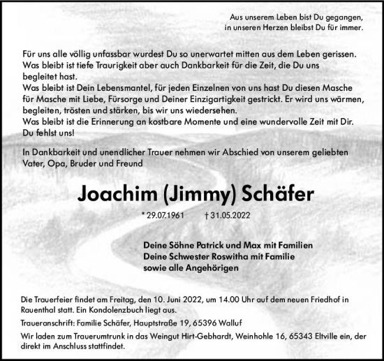 Traueranzeigen Von Joachim Sch Fer Vrm Trauer De