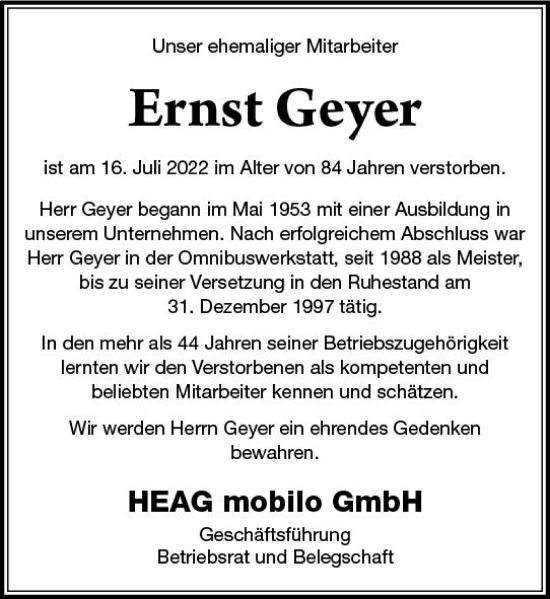 Traueranzeigen Von Ernst Geyer Vrm Trauer De