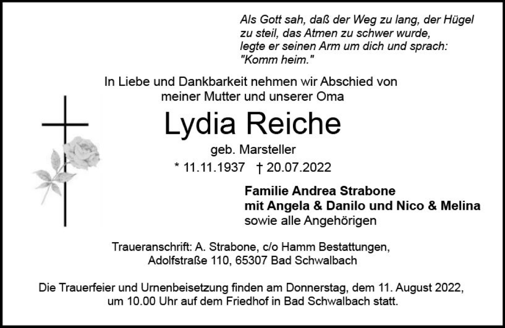 Traueranzeigen Von Lydia Reiche Vrm Trauer De