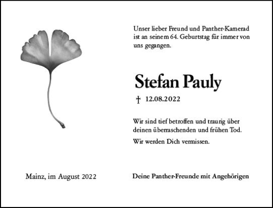 Traueranzeigen Von Stefan Pauly Vrm Trauer De