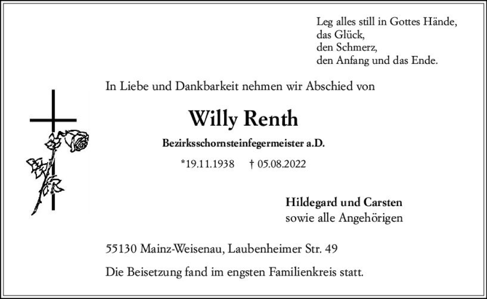 Traueranzeigen Von Willy Renth Vrm Trauer De