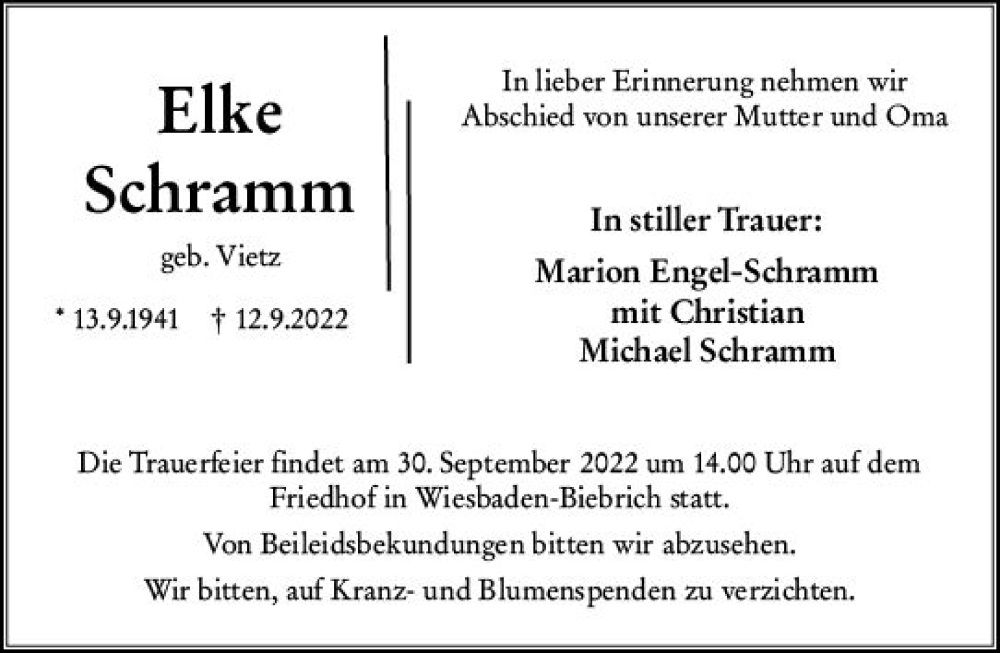 Traueranzeigen Von Elke Schramm Vrm Trauer De