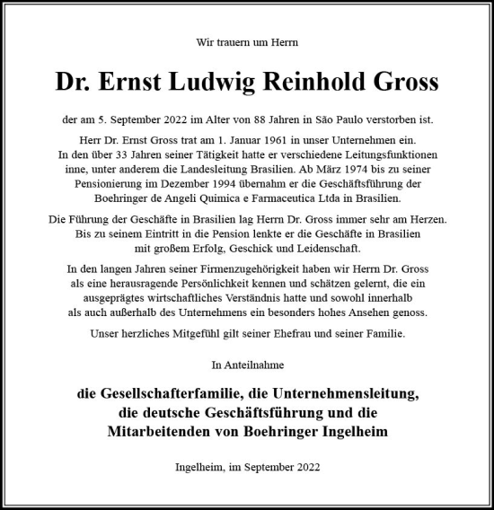 Traueranzeigen Von Ernst Ludwig Reinhold Gross Vrm Trauer De