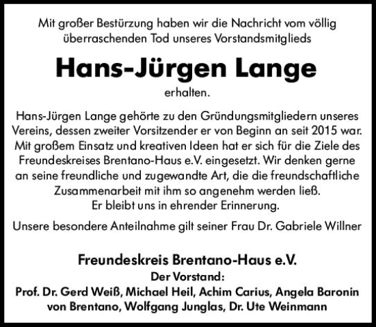 Traueranzeigen Von Hans J Rgen Lange Vrm Trauer De