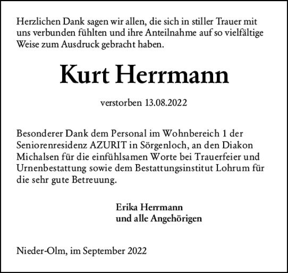 Traueranzeigen Von Kurt Herrmann Vrm Trauer De