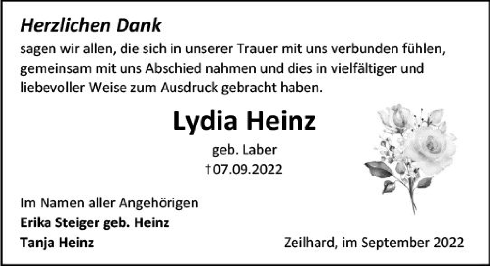 Traueranzeigen Von Lydia Heinz Vrm Trauer De