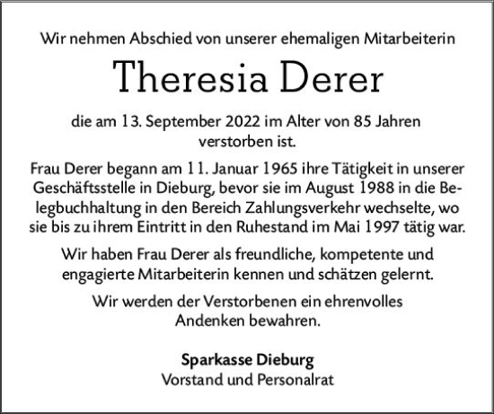 Traueranzeigen Von Theresia Derer Vrm Trauer De