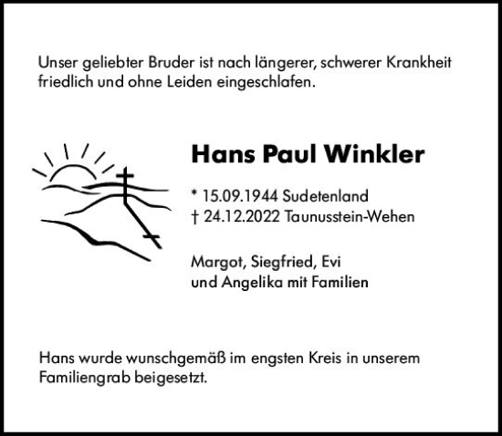 Traueranzeigen Von Hans Paul Winkler Vrm Trauer De