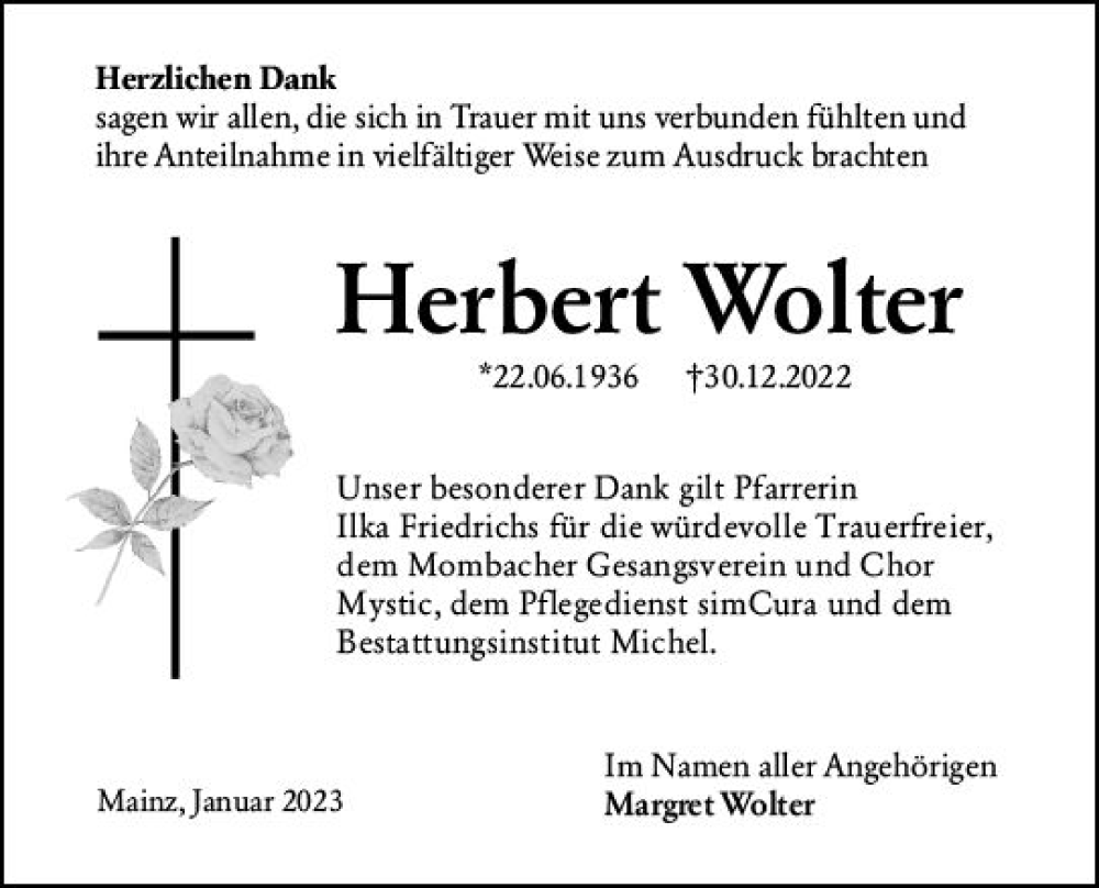 Traueranzeigen Von Herbert Wolter Vrm Trauer De