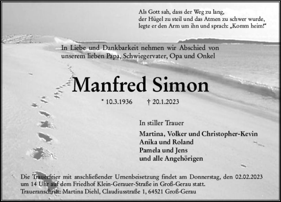 Traueranzeigen Von Manfred Simon Vrm Trauer De