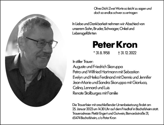 Traueranzeigen Von Peter Kron Vrm Trauer De